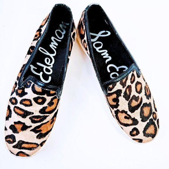 Sam Edelman Animal Print Leather Slip on Sneaker Shoes Size 5 Minimalist Casual - Picture 1 of 4